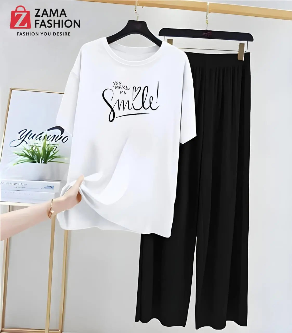 Smile White Black Loungewear - Zama Fashion