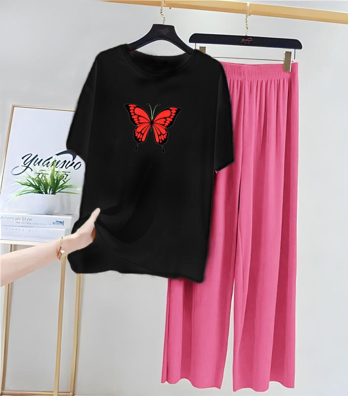 Butterfly Black Pink Loungewear - Zama Fashion