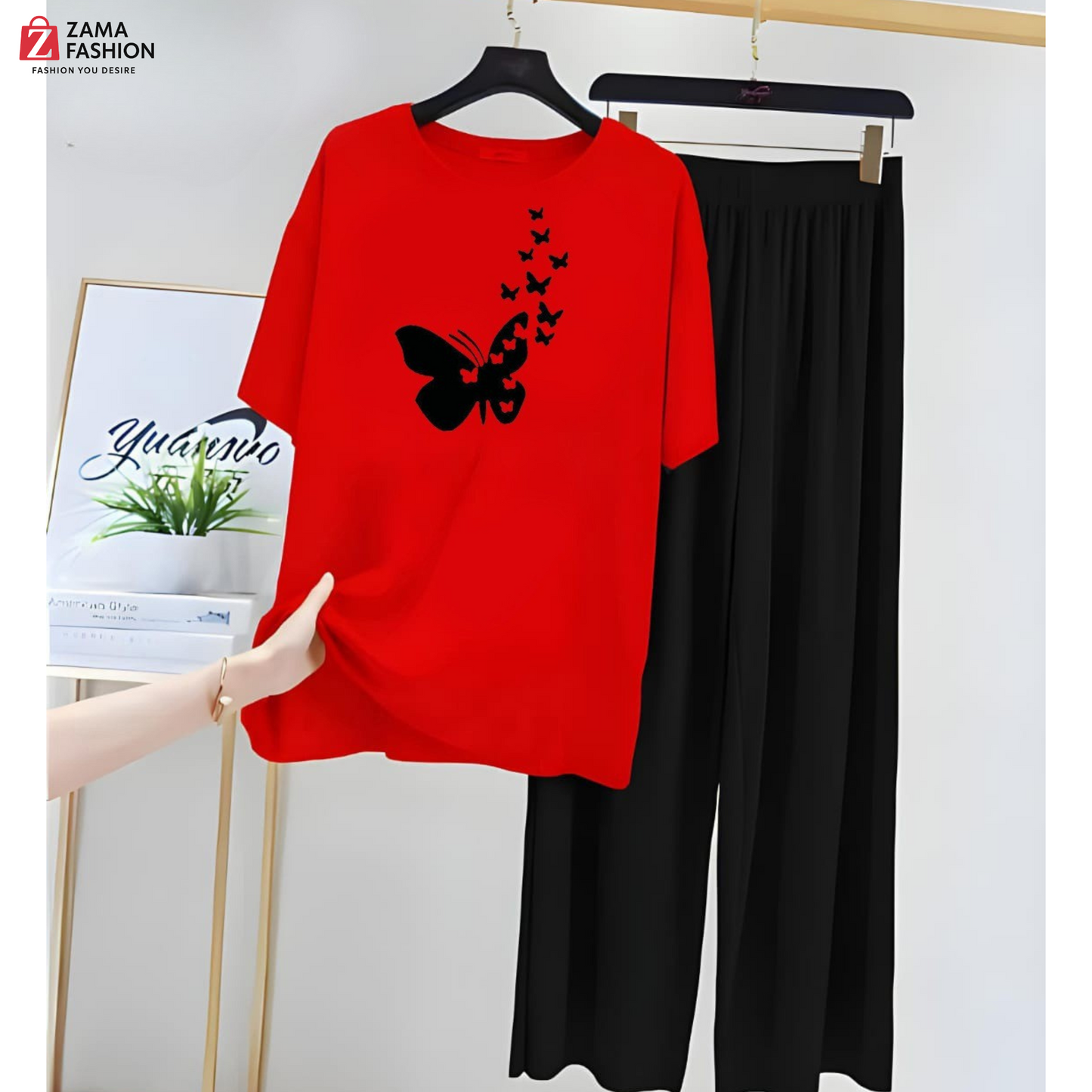 Butterfly Red Black Loungewear Zama Fashion