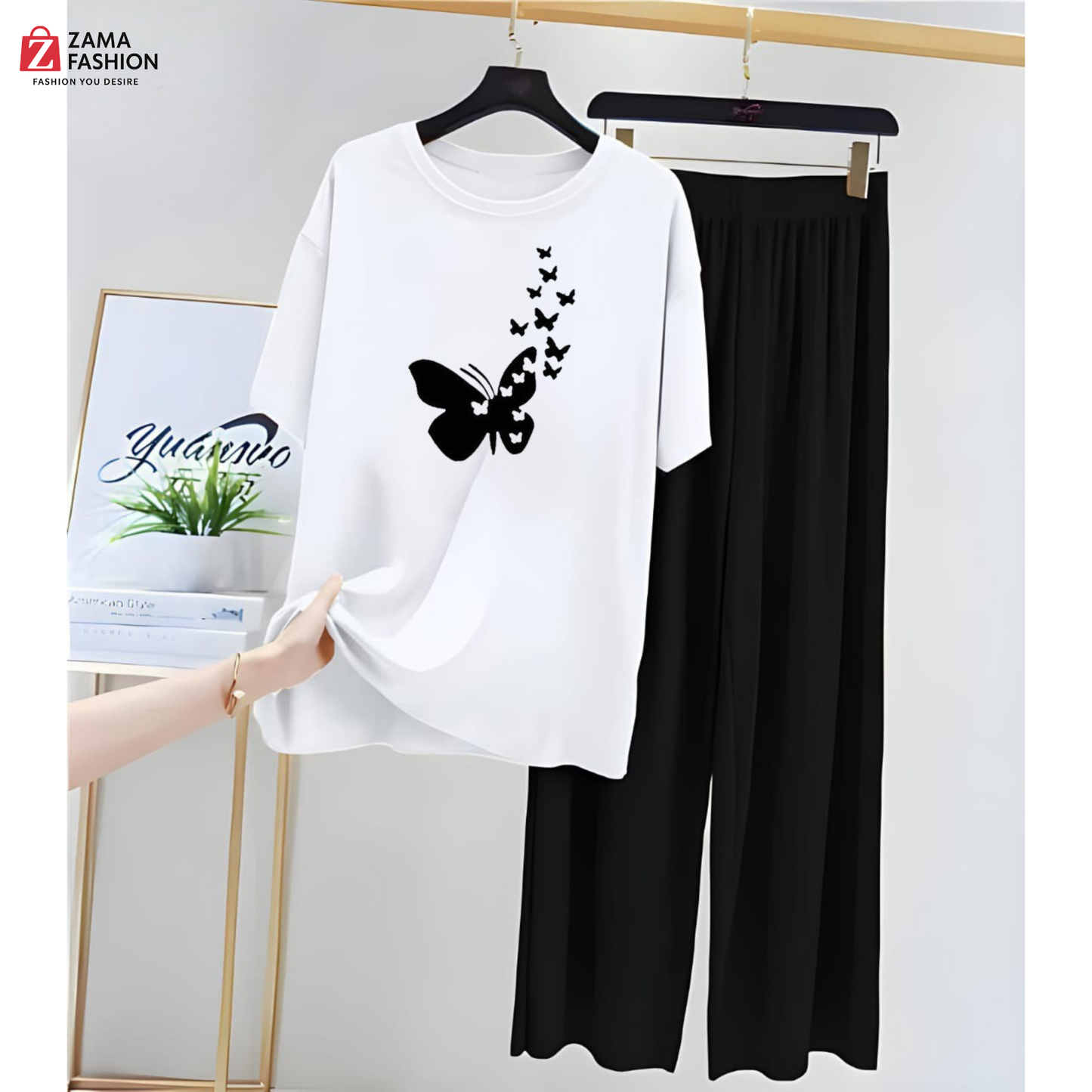 Butterfly White Black Loungewear Zama Fashion