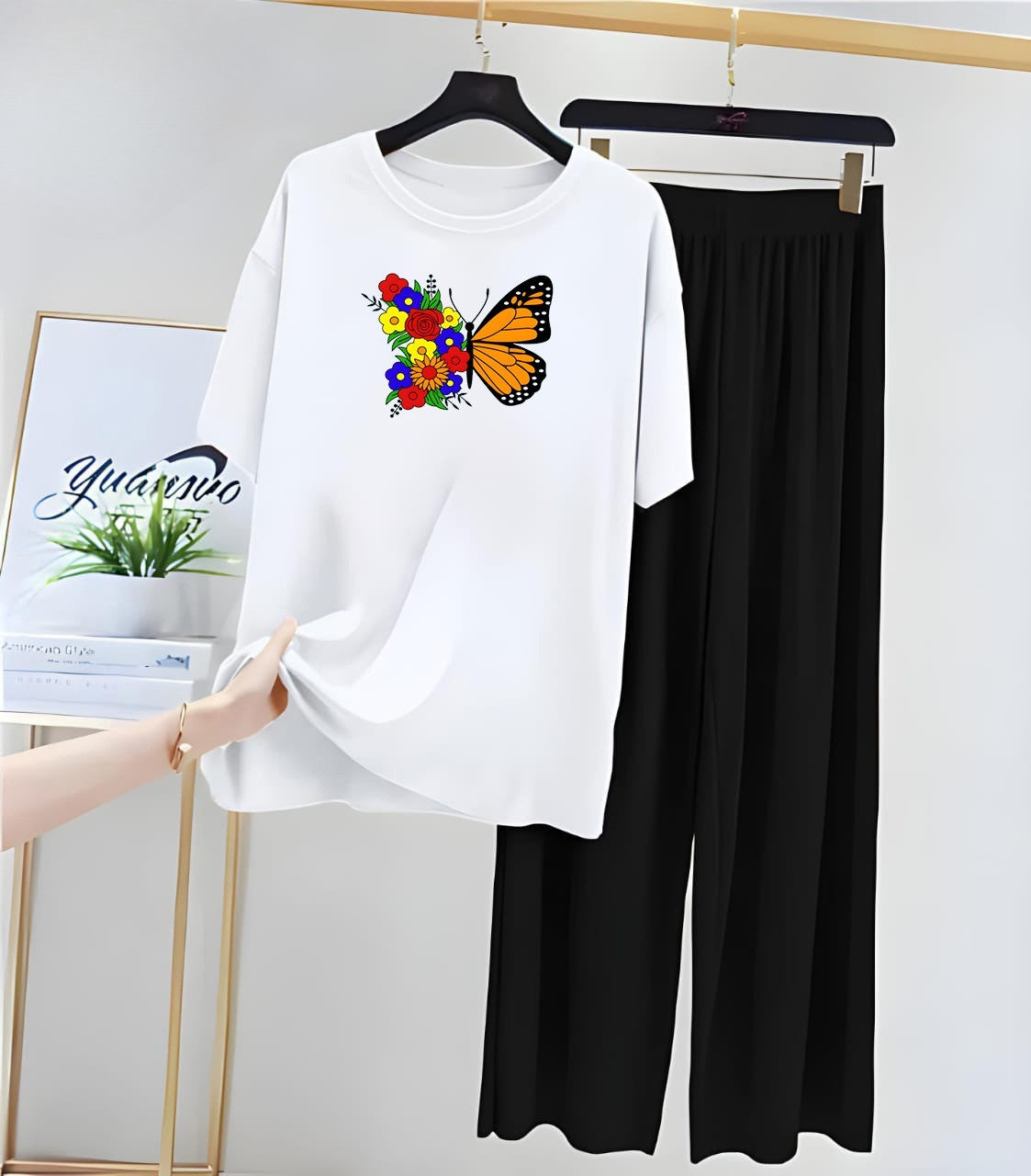 Butterfly White Black Loungewear - Zama Fashion