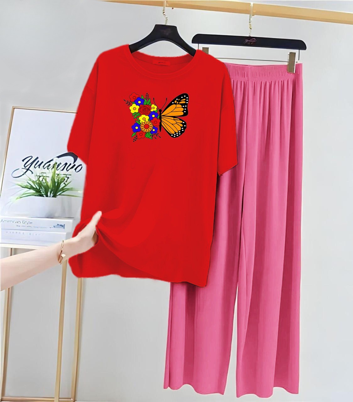 Butterfly Red Pink Loungewear - Zama Fashion