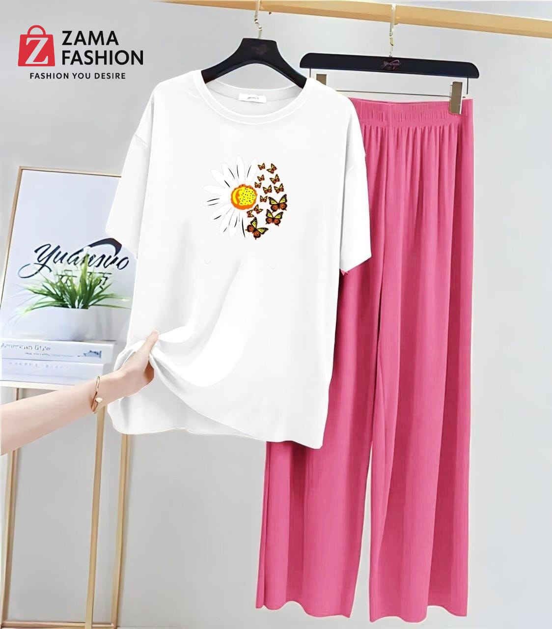 Sunflower White Pink Loungewear - Zama Fashion