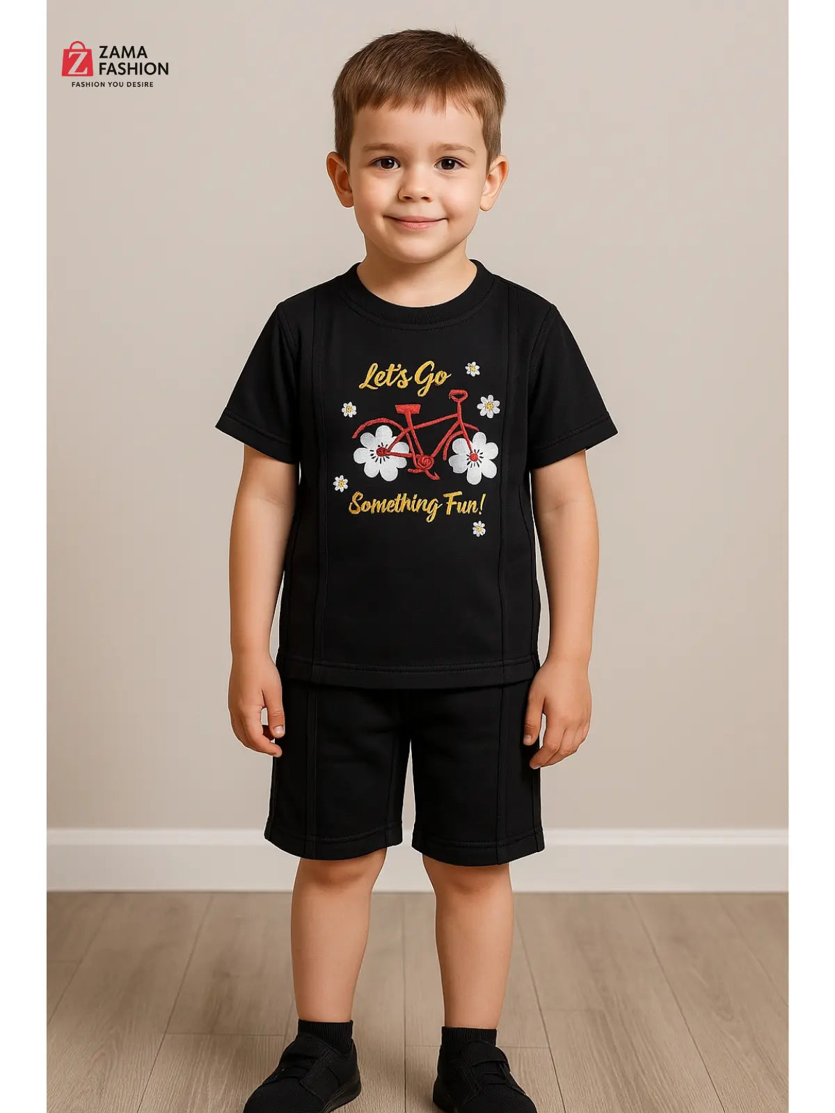 Black Printed Summer Half Sleeve Shirt& Shorts Set Zama Fashion
