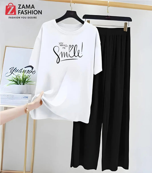 Smile White Black Loungewear - Zama Fashion