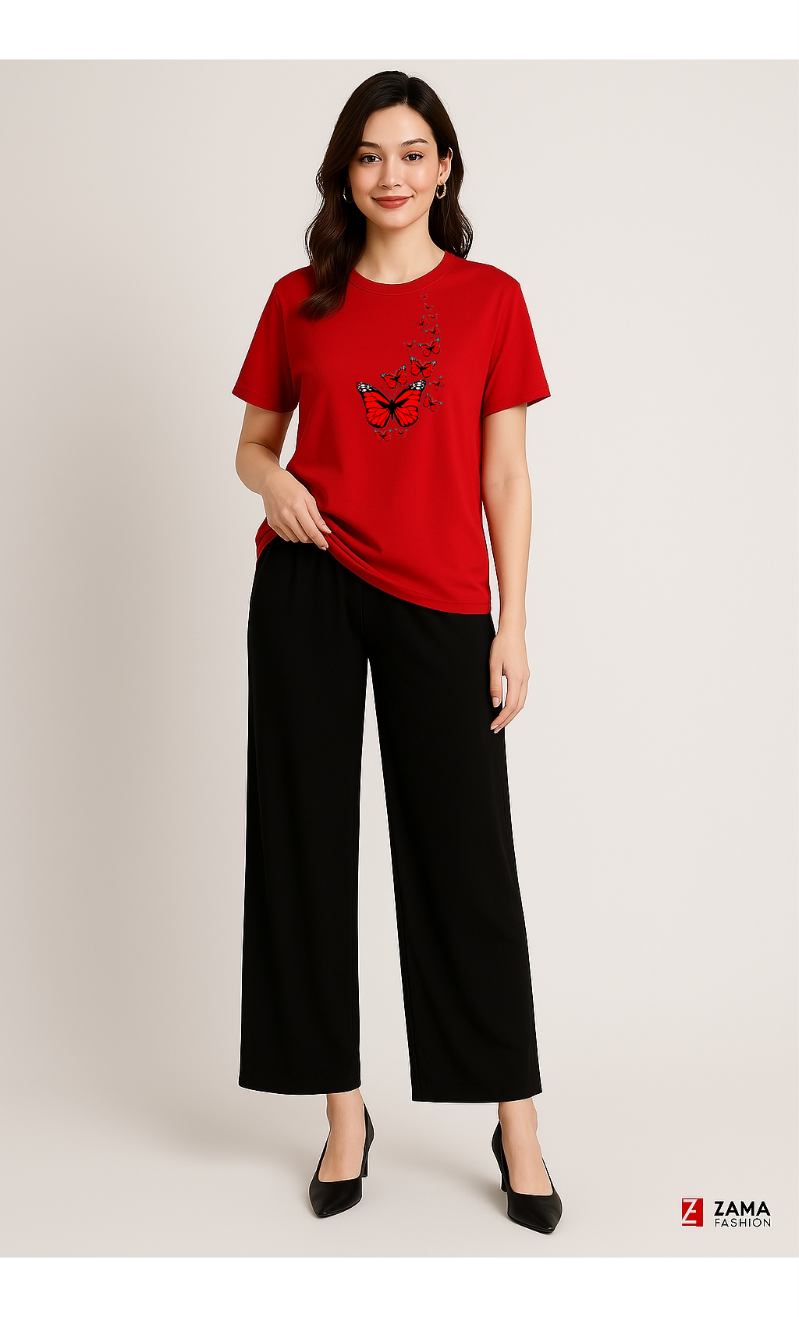 Butterfly Red Black Loungewear Zama Fashion