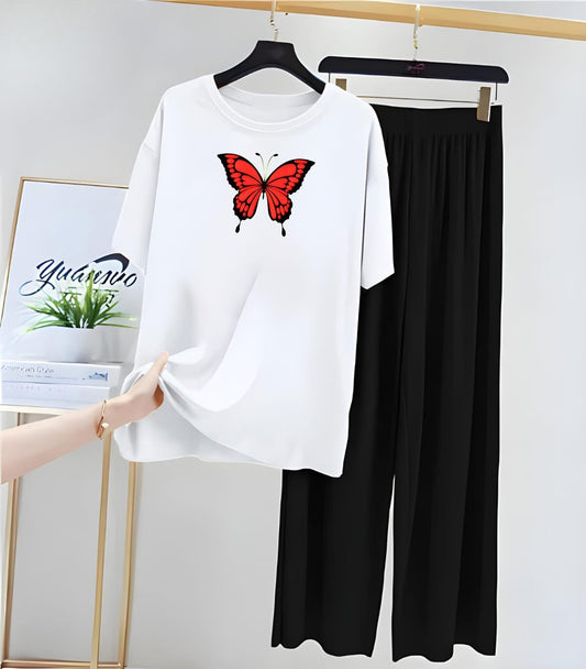 Butterfly White Black Loungewear - Zama Fashion