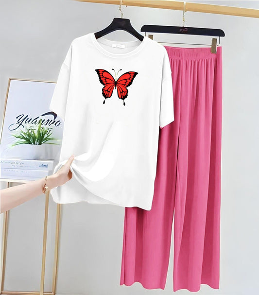 Butterfly White Pink Loungewear - Zama Fashion