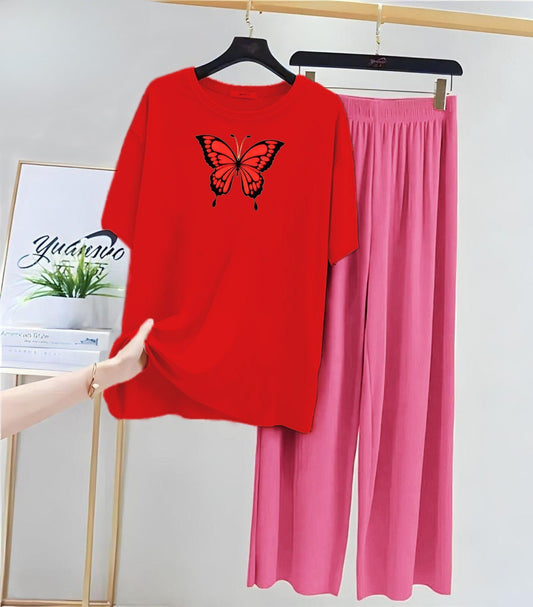Butterfly Red Pink Loungewear - Zama Fashion