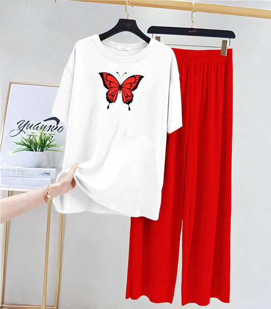 Butterfly White Red Loungewear - Zama Fashion