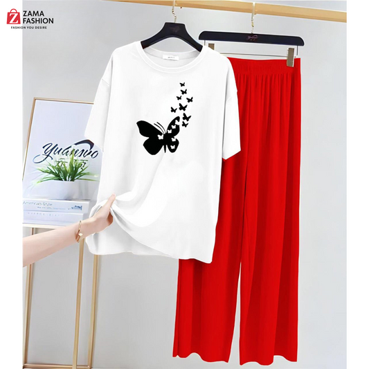 Butterfly White Red Loungewear Zama Fashion
