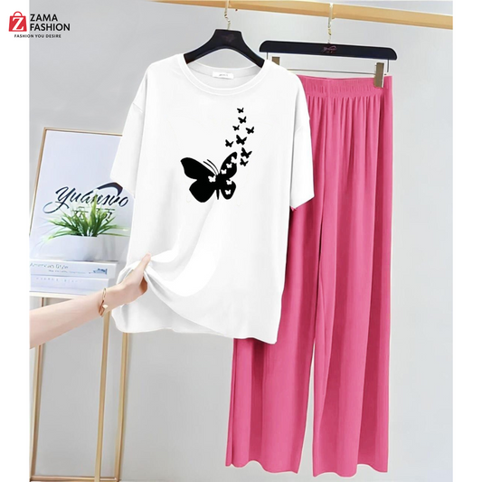 Butterfly White pink Loungewear Zama Fashion
