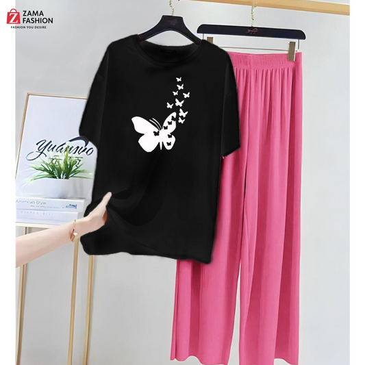 Butterfly Black Pink Loungewear Zama Fashion