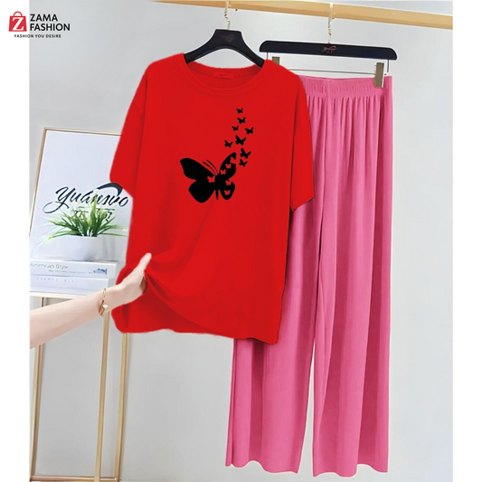 Butterfly Red Pink Loungewear Zama Fashion