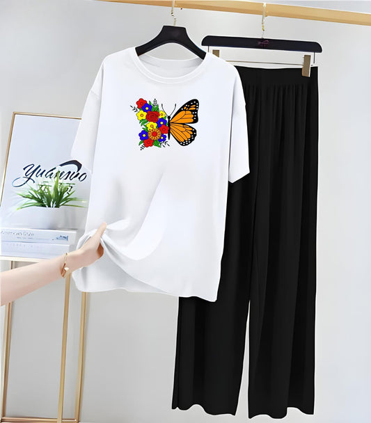 Butterfly White Black Loungewear - Zama Fashion