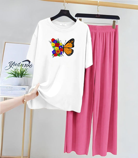 Butterfly White Pink Loungewear - Zama Fashion