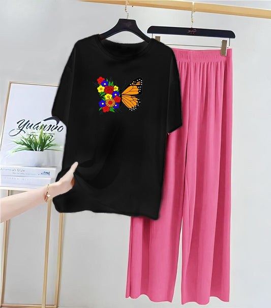 Butterfly Black Pink Loungewear - Zama Fashion