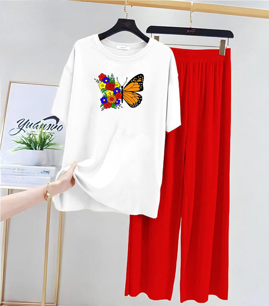 Butterfly White Red Loungewear - Zama Fashion