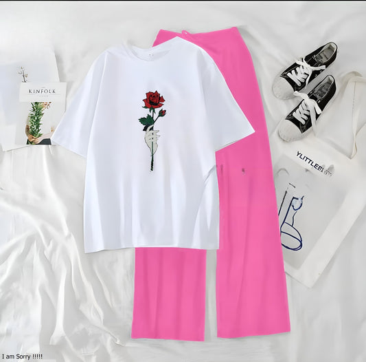 Rose White Pink Loungewear - Zama Fashion