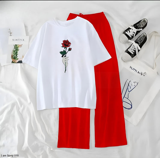 Rose White Red Loungewear - Zama Fashion