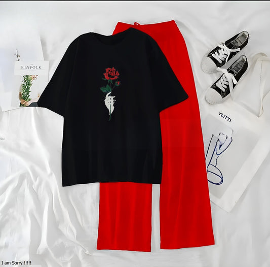 Rose Black Red Loungewear - Zama Fashion