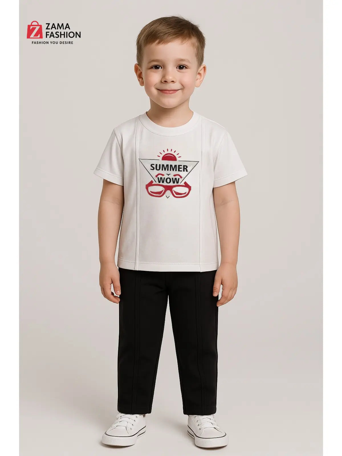 White Printed Summer Half Sleeve Shirt& Black Trouser Zama Fashion