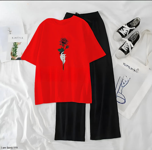 Rose Red Black Loungewear - Zama Fashion