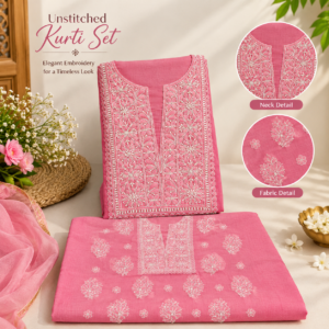 Pink Lucknow chikankari cotton Unstitched Kurti